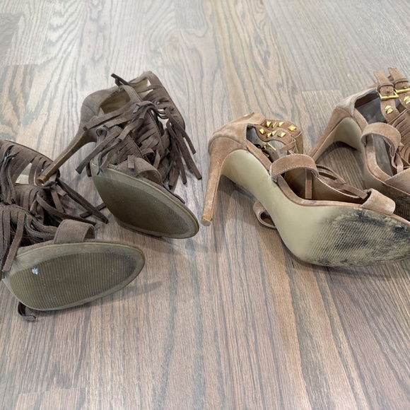 Ladies size 8.5 fringe open toe heels. 2 pair - taupe and beige - Picture 5 of 8